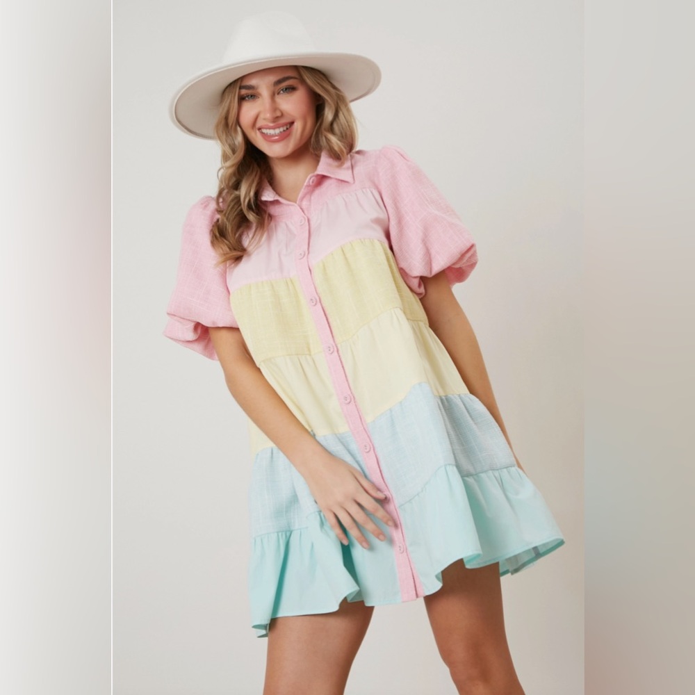 pastel color tiered dress
